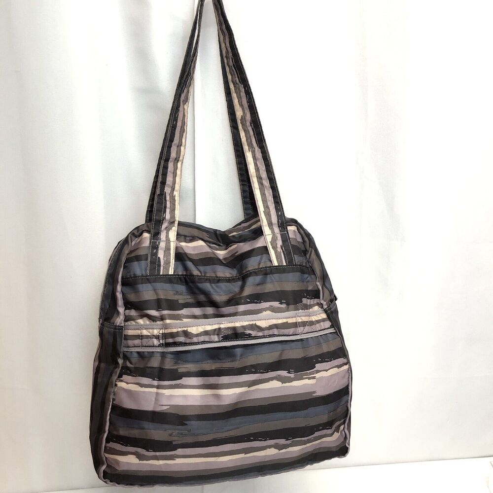 Lug Travel Puddle Jumper Packable Tote Bag Lightweight Purple Gray Striped